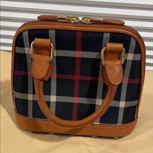 Brooks Brothers Plaid Mini Handbag with Tan Leather Accents
